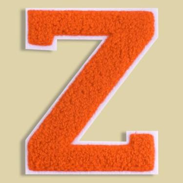 Imagem de QianSiLi Adesivos de letras universitárias de chenille laranja de 11 cm, letras grandes para jaquetas Letterman, moletons com capuz, mochilas, coletes, roupas, adesivos individuais da letra Z
