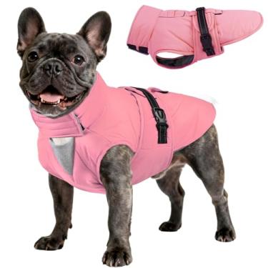 Imagem de OUOBOB Casaco médio para cães, jaqueta de inverno quente para cães, roupa de neve impermeável com coleira alta dobrável, tiras refletivas, orifício para coleira e fecho de ajustável - Ideal para clima