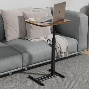Imagem de Bandeja de TV para espaços pequenos com mesa giratória de 360° e altura ajustável, mesa lateral de braço de sofá em forma de C, suporte de bandeja de cama para laptop, sala de estar, quarto, café da