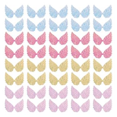 Imagem de letsinstyle 40 peças de apliques de asas de anjo a laser, 6 cm pequenos adesivos de asa de anjo em relevo com apliques iridescentes de glitter, mini ornamento para costurar, vestido de formatura