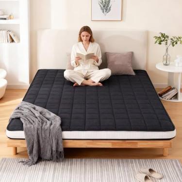 Imagem de Welnow Colchão de futon japonês, tapete de tatame grosso de tamanho duplo, portátil e dobrável, colchão com bolsa de armazenamento, almofada de dormir para adultos, dormitório, cama de hóspedes