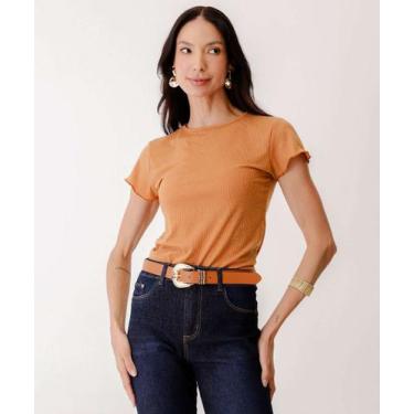 Imagem de Blusa Feminina Canelada Manga Curta Marisa-42009, Marrom, P