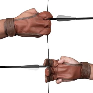 Imagem de Valhalla Gear, Luva de couro para tiro com arco com 3 dedos, aba de dedo para arqueiros, protetor de mão de tiro, luvas de tiro com arco, equipamento de caça para homens, mulheres e jovens, alvo de