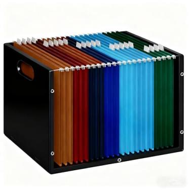 Imagem de Yrangee Caixa organizadora de arquivos pendurada com alça, tamanho carta organizadora de pasta de arquivos de acrílico, caixa de armazenamento portátil para armazenamento de documentos de mesa de