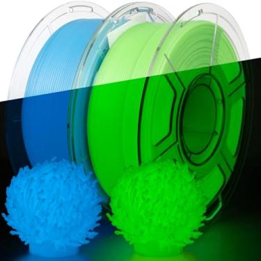 Imagem de IEMAI Pacote de filamentos PETG que brilham no escuro 2 kg, filamento de impressora 3D verde luminoso + azul 1,75 mm, precisão dimensional ± 0,02 mm para Halloween, Natal e projetos criativos