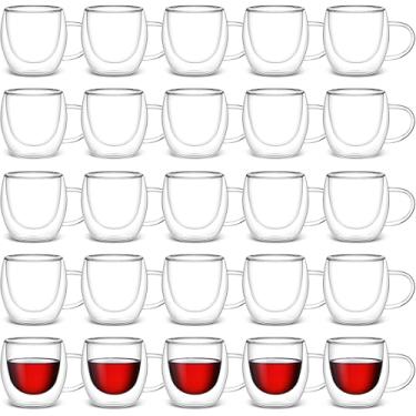 Imagem de Gerrii Copos de café expresso de parede dupla com copo de café expresso com alça copos isolados pequenos copos transparentes para bebidas quentes de cappuccino latte (75 g, fundo redondo, 25 peças)