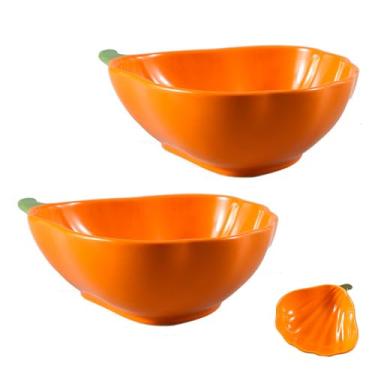 Imagem de 2 peças de ramequins de cerâmica, tigela de macarrão de abóbora de cerâmica segura para forno, tigela de comida complementar versátil para assar pudim de sobremesa e servir saladas de frutas