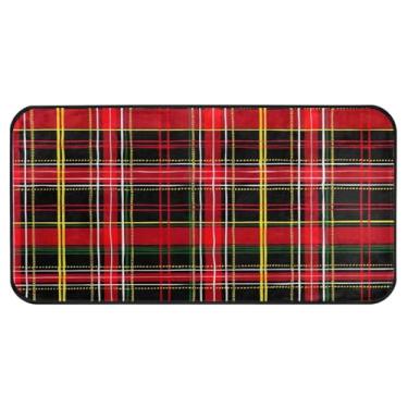 Imagem de STAYTOP Tapetes de cozinha xadrez elegante de búfalo 99 × 20 pol, antiderrapante, lavável, tapetes acolchoados, de poliéster, antifadiga, conforto, alpendre, tapete para decoração de casa de fazenda