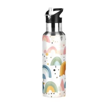 Imagem de Wassud Garrafa de água esportiva de aço inoxidável com isolamento a vácuo de 1000 ml com tampa de canudo à prova de vazamento, copo portátil para viagem de academia