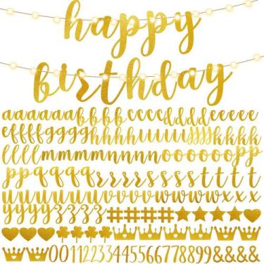 Imagem de Kit de banner DIY TaoBary Feliz Aniversário com 162 letras douradas