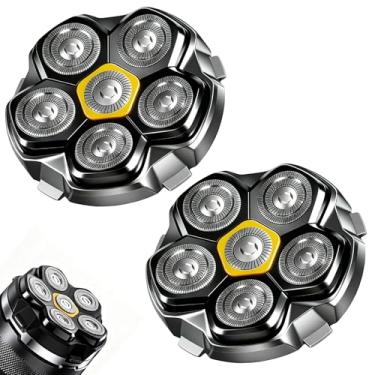 Imagem de Cabeças de substituição magnéticas de 6 cabeças para barbeador elétrico magnético 6D, cabeça de substituição universal para homens carecas e rosto (preto) (pacote com 2))