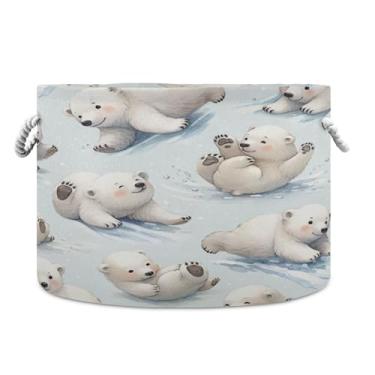 Imagem de Burbuja Cesta de armazenamento redonda de urso de neve com alças de corda de algodão, cesta de lavanderia para cobertores, brinquedos, berçário, decoração de sala de estar