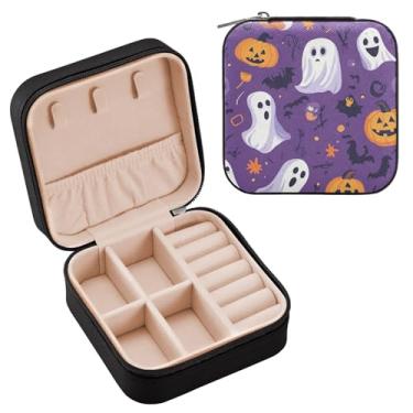Imagem de YETTASBIN Caixa de joias fantasma de Halloween para adolescentes, meninas, mulheres, presente de aniversário, Natal, caixa de armazenamento portátil de couro PU, mini estojo de joias de viagem para