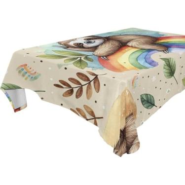 Imagem de Burbuja Toalha de mesa de preguiça sentada em arco-íris, toalha de mesa retangular, anti-rugas, grossa para decoração de jantar, cozinha, festa, 152 x 274 cm
