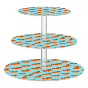 Imagem de CEBUGI Suporte de cupcake de 3 níveis para cachorros-quentes, suporte redondo para bolo, torre, bandeja de servir em camadas de acrílico para chá, chá de bebê, casamento e mais