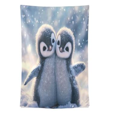 Imagem de STAYTOP Tapeçaria Dois Pinguins de Neve Fofos Tapeçarias de Parede para Decorações de Casa Decoração de Dormitório Sala de Estar Quarto Tapete de Parede (90 × 60 pol)