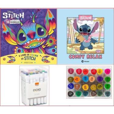 Imagem de Kit 2 livro de Colorir stitch marcador artístico brw evoke dual marker