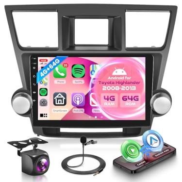 Imagem de Orderich Rádio automotivo 4G + 64G para Toyota Highlander 2008-2013 com carro sem fio CarPlay Android Auto, tela sensível ao toque de 10,1 polegadas, estéreo para carro Android com navegação GPS, WiFi