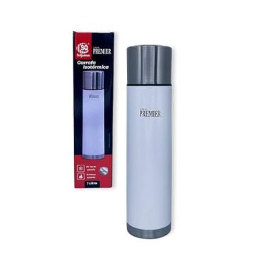Imagem de Garrafa Térmica Inox, 1 Litro, Branca, Parede Dupla, Isolamento à Vácuo, Mantém Bebida Gelada 24h e Quente 12h, 32cm x 8,5cm