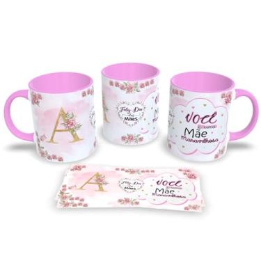 Imagem de Caneca de Porcelana Com Alça e Interior Rosa Estampa Alfabeto das Mães (A)