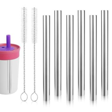 Imagem de 6un Canudos Metal para Garrafa Térmica Owala 12 OZ, Aço Inoxidável Reutilizáveis Crianças Canudos Substituição Inclui 2 Escovas de Limpeza e é Compatível com a Garrafa Térmica Owala 15 OZ