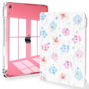 Imagem de Feams Capa para iPad (A16) 11ª geração 11 polegadas 2025, iPad 10ª geração 10,9 polegadas 2022, capa traseira transparente com suporte para lápis e hibisco