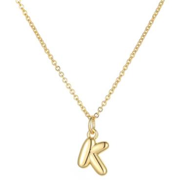 Imagem de TASBERN Colar com inicial bolha para mulheres, minúsculo, banhado a ouro 18K, alfabeto A-Z, minimalista, joia delicada, presente de aniversário para ela, Banhado a ouro, Sem Pedra Preciosa