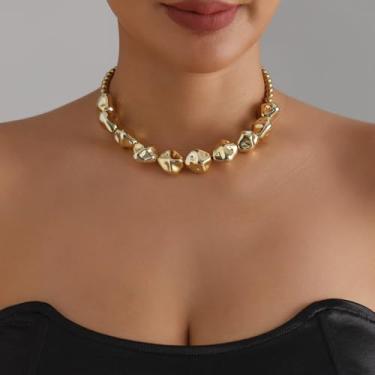 Imagem de Colar de ouro para mulheres, colares de ouro em camadas para mulheres, colar de coração grosso, joia, Medium, Latão, Sem Pedra Preciosa