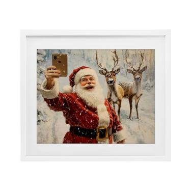 Imagem de Stupell Industries "Santa Selfie com rena", impressão emoldurada sob vidro, branca, 40,6 x 33,5 cm