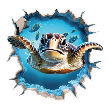 Imagem de MaiKeAYang Decalques de parede 3D, murais, decorações de parede de vinil removíveis, tartarugas oceânicas para sala de estar, quartos de bebê, quarto, banheiro, casa, parede, decoração DIY