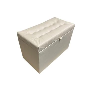 Imagem de Puff Baú Decorativo 1 Metro com Pistão a Gás – Banco Estofado para Sala e Quarto Puff Organizador com Tampa Diversas Cores (Bege claro corino,Pés em PVC)
