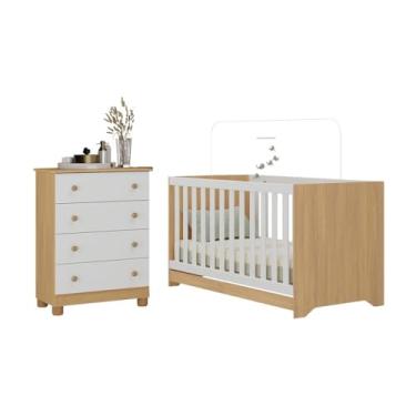 Imagem de Berço Americano 3 em 1 com Cômoda 4 Gavetas Allegra Multimóveis Mp4688 Madeirado/branco