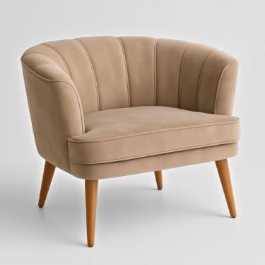 Imagem de Poltrona Moderna para Recepção Clínica Confortável em Tecido Veludo Pés Palito de Madeira Reforçada Design Minimalista (Rose)