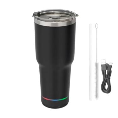 Imagem de Copo Térmico com Alto-falante Bluetooth, Aço Inox, 900ml, Preto, com Luz LED, Conserva Bebida Gelada 14h e Quente 12h, Inclui Canudo e Cabo USB