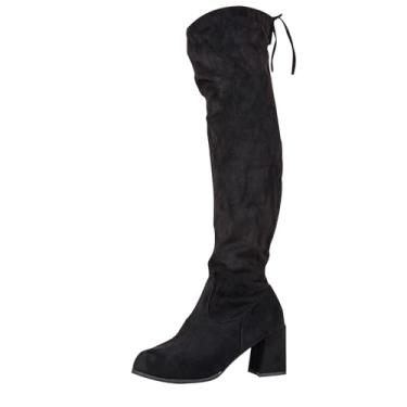 Imagem de Botas femininas de salto alto na panturrilha com bico fino para uso casual e de lazer, Preto, 38