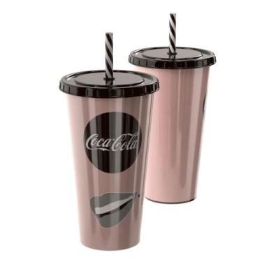 Imagem de Copo de Refrigerante da Coca Cola 700ml com Canudo Rosê Gold - Plasúti