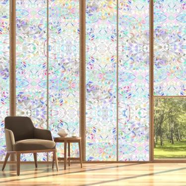 Imagem de Innconee Película de privacidade para janela 44,5 x 1,590 cm grande vitral adesivos para janela filme decorativo vinil decalques 3D não adesivo adesivo adesivo (arco-íris)