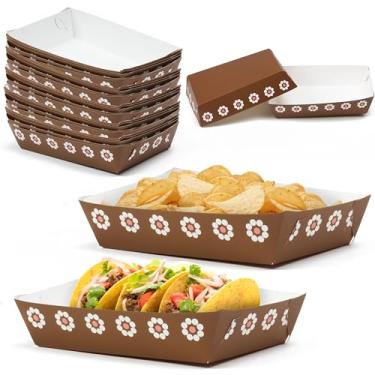 Imagem de AsodSway Bandejas de comida mexicanas para noites de tacos – 50p Dia dos Namorados Cielito Mexicano Lindo Bandejas Desmontadas com Flores Marrons Nacho Porta-Doces Pratos de Papel Descartáveis