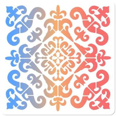 Imagem de GORGECRAFT Estêncil floral quadrado de 29 x 29 cm grande padrão de azulejo reutilizável tinta spray estêncil modelos de pintura para scrapbooks, móveis de chão de parede de madeira, decoração de casa