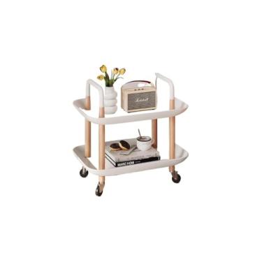 Imagem de Carrinho Organizador Multiuso 2 Prateleiras, Branco, Plástico e Metal, 57x56x34.5cm, Portátil