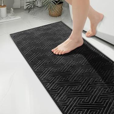 Imagem de YIHOUSE Tapetes de banheiro pretos 43 x 119 cm, tapete de banho antiderrapante de secagem rápida, absorvente lavável na máquina, tapete de banho fino para banheiro, banheira, lavanderia, decoração de