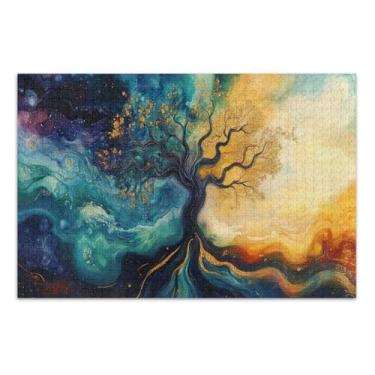 Imagem de Waves Tree Quebra-cabeça colorido de 1000 peças, quebra-cabeça engraçado com letras na parte de trás