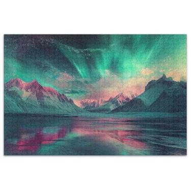 Imagem de Quebra-cabeça paisagem aurora luzes montanhas adultos 1000 peças presentes adultos elefante branco quebra-cabeça arte