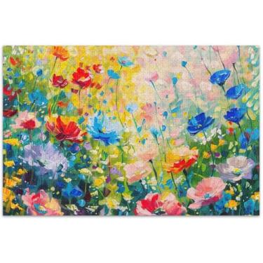Imagem de Quebra-cabeça colorido de pintura de flores silvestres para adultos 1000 peças de flores pintura animal quebra-cabeças de cena de inverno engraçado, 75 x 40 cm