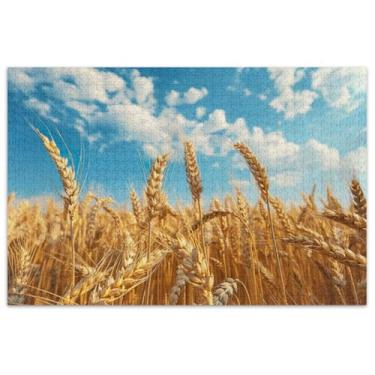 Imagem de Quebra-cabeça de campo de trigo céu azul 1000 peças adultos flor animal mordaça presente quebra-cabeça elefantes brancos presentes