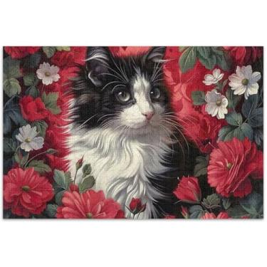 Imagem de Quebra-cabeças para adultos Cat Kitten Lowers, 1000 peças, decoração de pintura animal, quebra-cabeças divertidos, bobos, 75 x 40 cm
