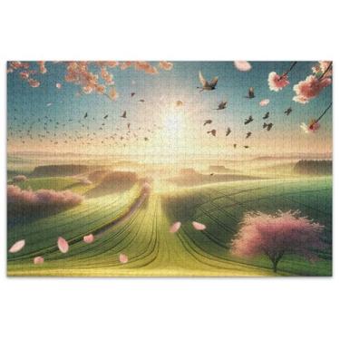 Imagem de Quebra-cabeças de paisagem de flor de cerejeira, 500 peças para adultos, família, brinquedo, arte, paisagem, quebra-cabeças engraçados, presentes de jogo de quebra-cabeça