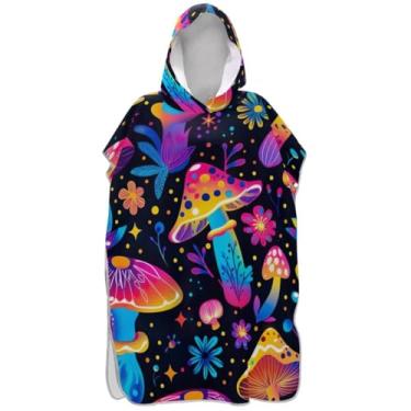 Imagem de Joisal Cute Cogumelos Flor Neon Surf Poncho Adultos Trocador Absorvente Masculino Poncho com Capuz Praia Toalha Floral