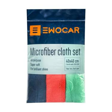 Imagem de Ewocar Conjunto de toalhas de microfibra 320 – Panos de limpeza reutilizáveis e sem riscos para cuidados com o carro, pintura e interior, pacote com 3