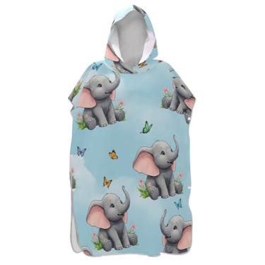 Imagem de Roupão absorvente para adultos, poncho de surfe, toalha de banho com capuz, elefantes, orelhas rosas, flores, unissex, poncho adulto com capuz